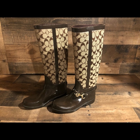Coach Lori Brown Signature Coated ShinyRubberBoots - Picture 2 of 8